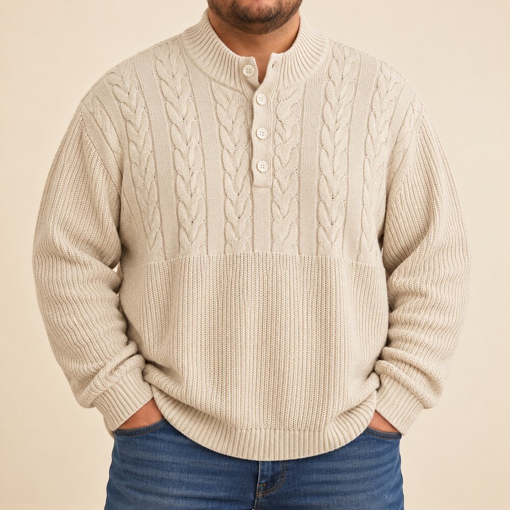 Nautica Men's 3XL Cream Cable Knit Button Neck Sweater XXXL Chunky Cotton